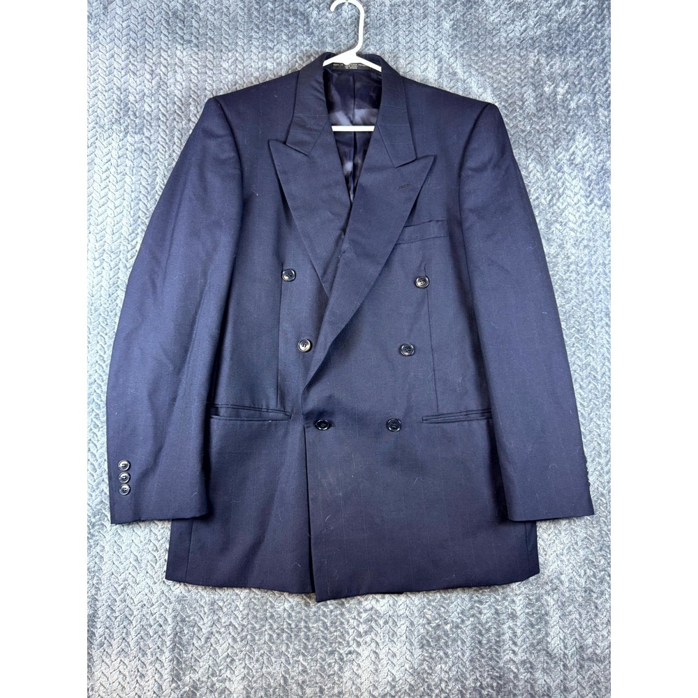 Jones New York Double Breasted Blazer Jacket Mens 40R Blue Wool Notch Lapel